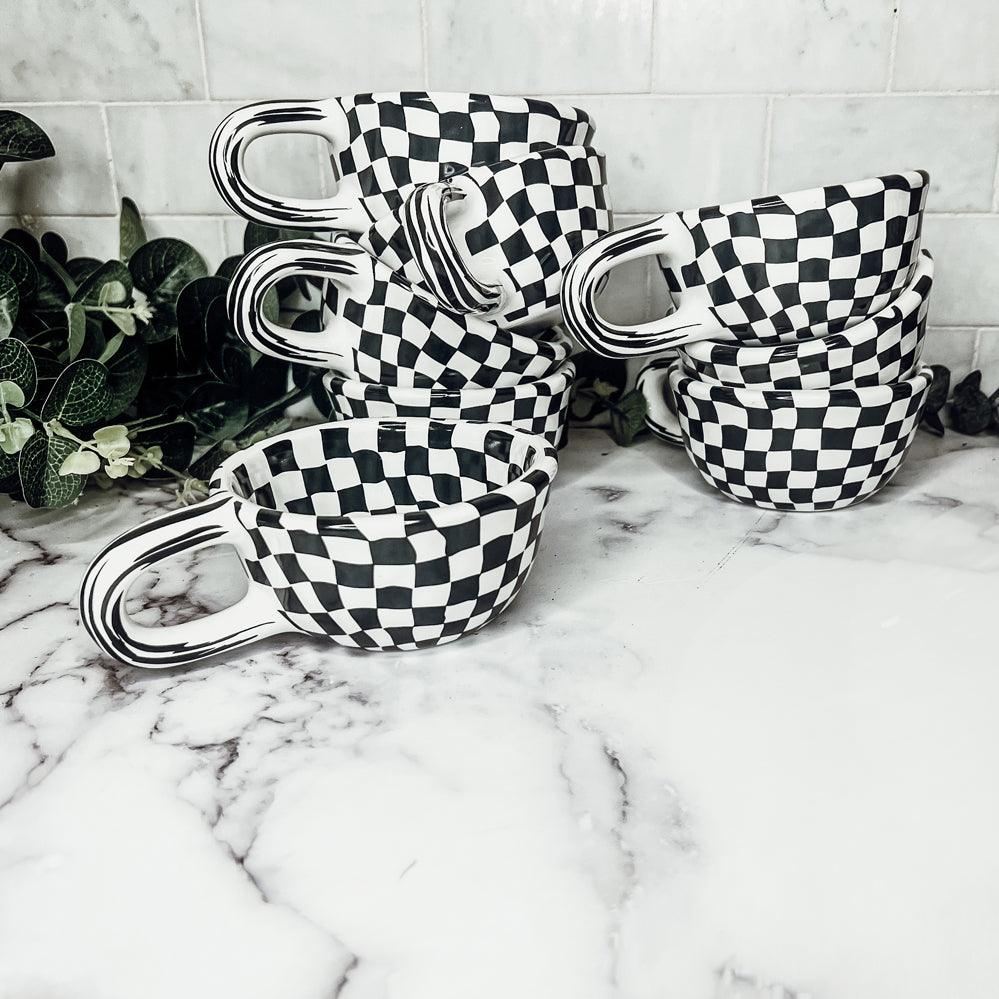 Black & White Checkered Ceramic Mug — Artisan Small Mug
