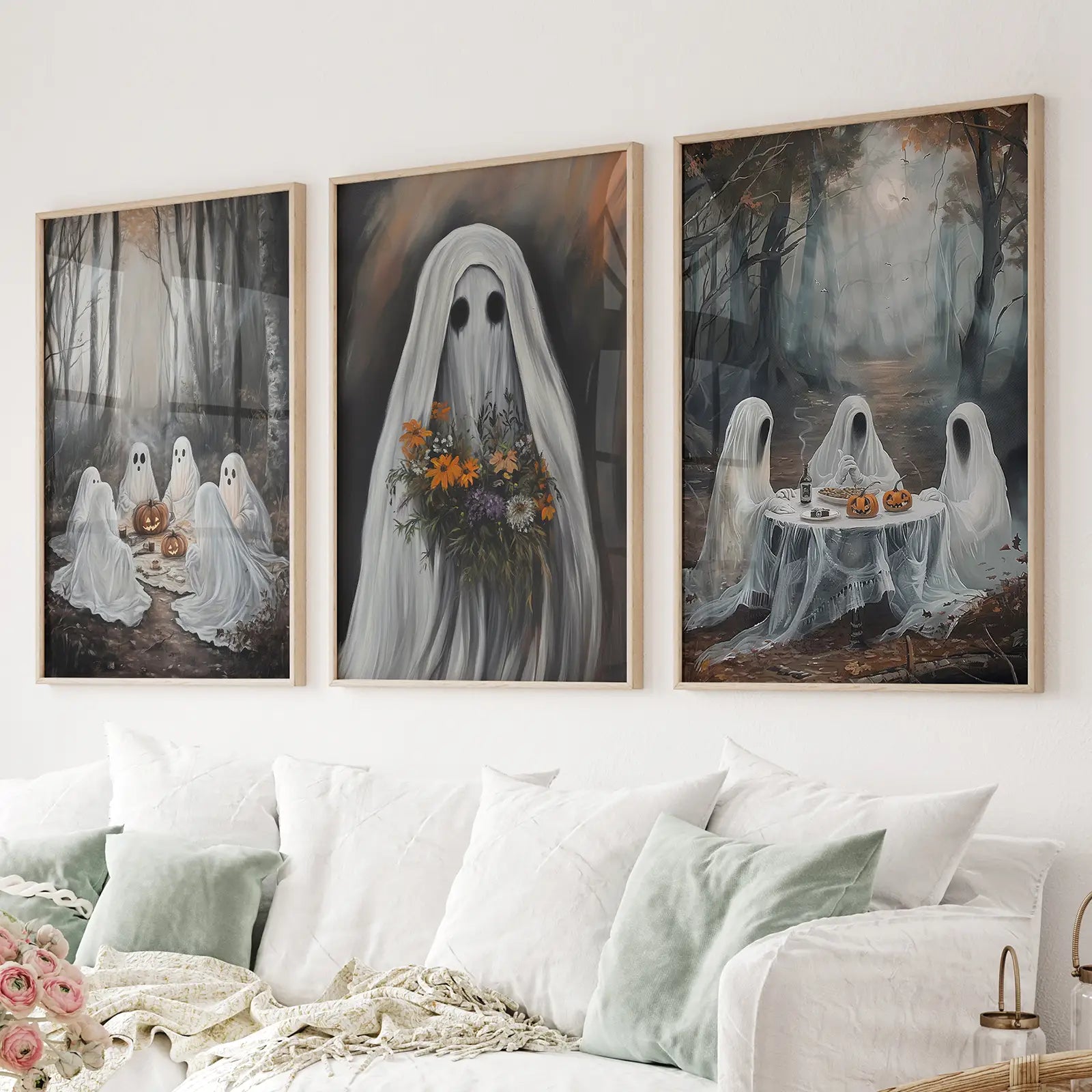 Haunting Ghosts Halloween Wall Art — Set of 3 Prints
