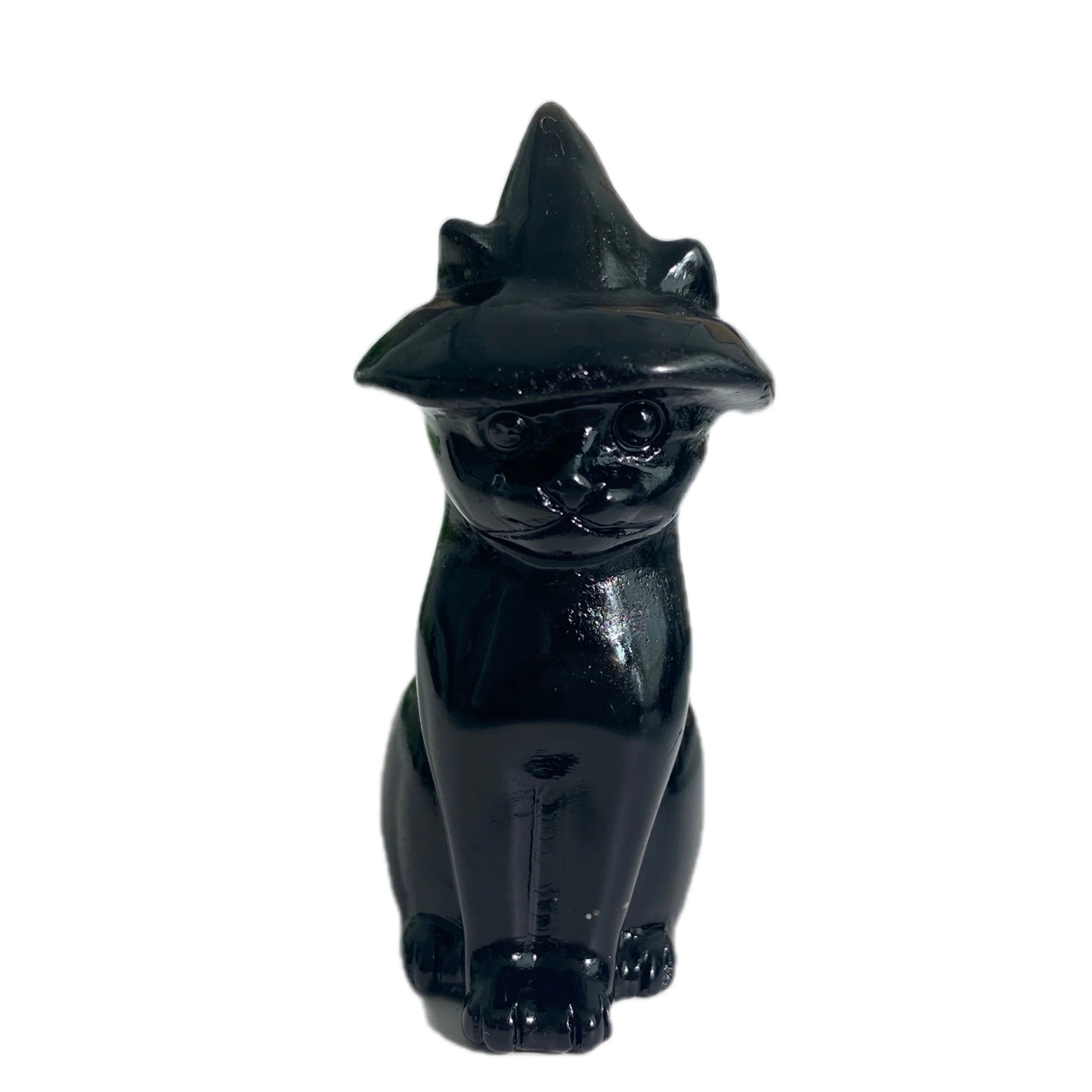 Obsidian Cat Witch Hat Statue