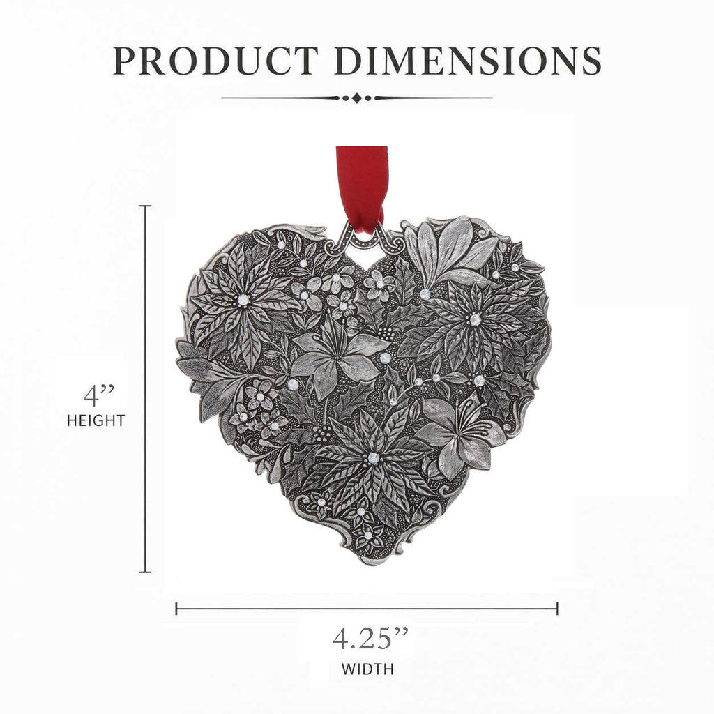 Seasons of Love Winter Floral Heart Ornament with Crystals - Aluminum