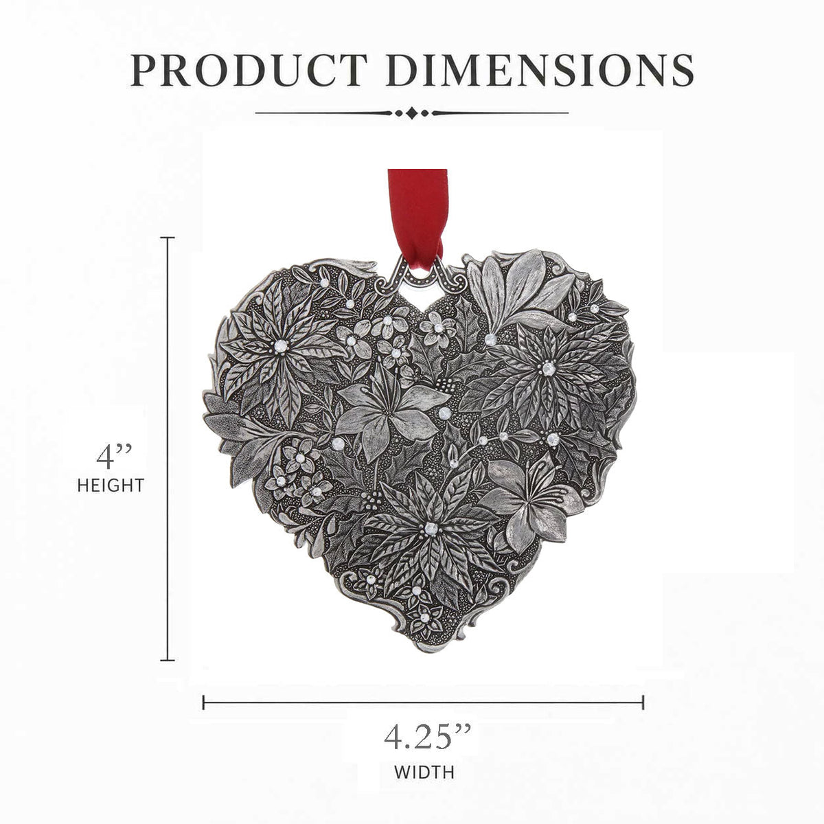 Seasons of Love Winter Floral Heart Ornament with Crystals - Aluminum