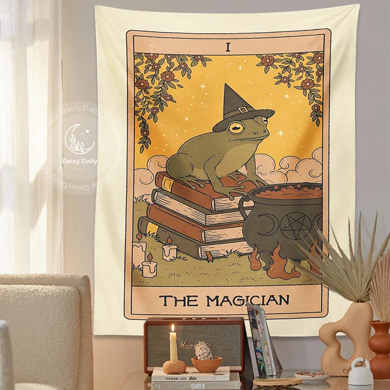 Frog Magic Tarot Tapestry — Vintage Psychedelic Wall Hanging