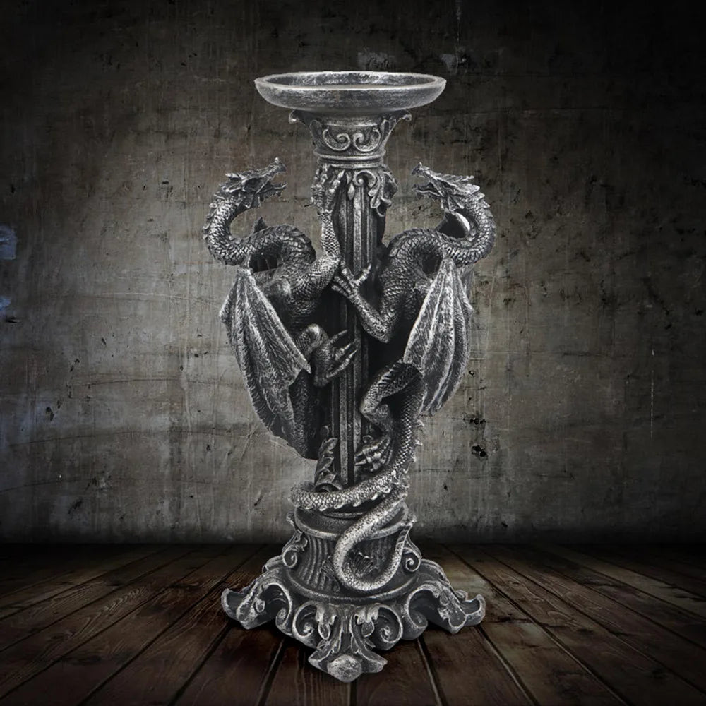 Dragon Candlestick Sculptures — Vintage Gothic Taper Holders