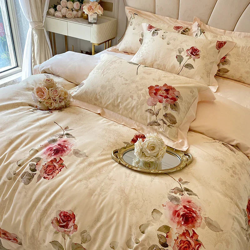 French Vintage Rose Bedding Set — 1000TC Egyptian Cotton