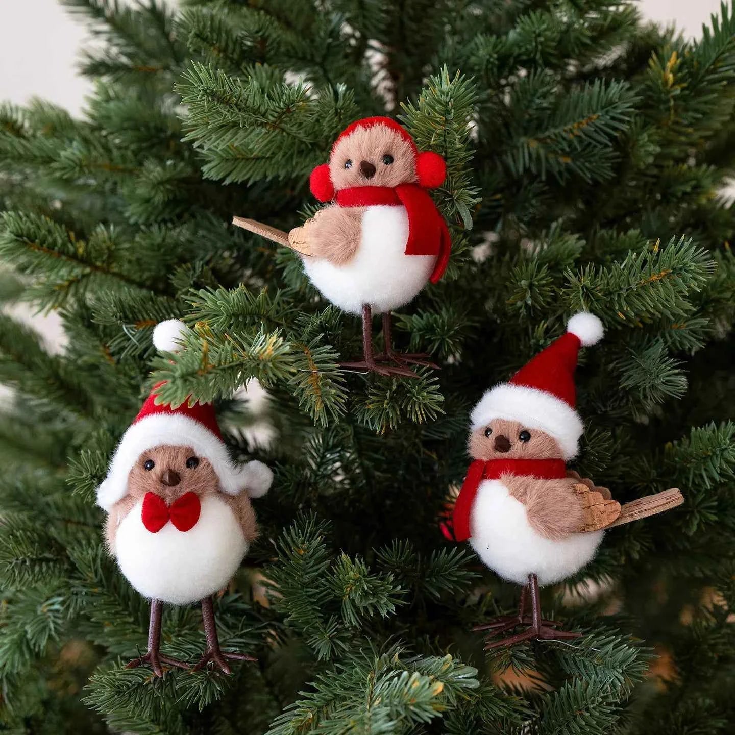Plush Bird & Bear Couple Christmas Tree Ornament — Handcrafted