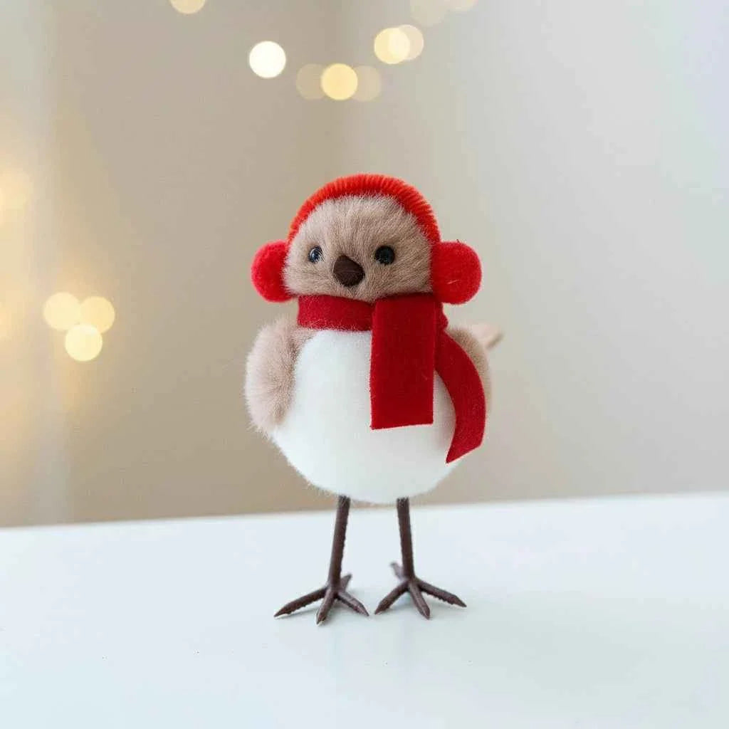 Plush Bird & Bear Couple Christmas Tree Ornament — Handcrafted