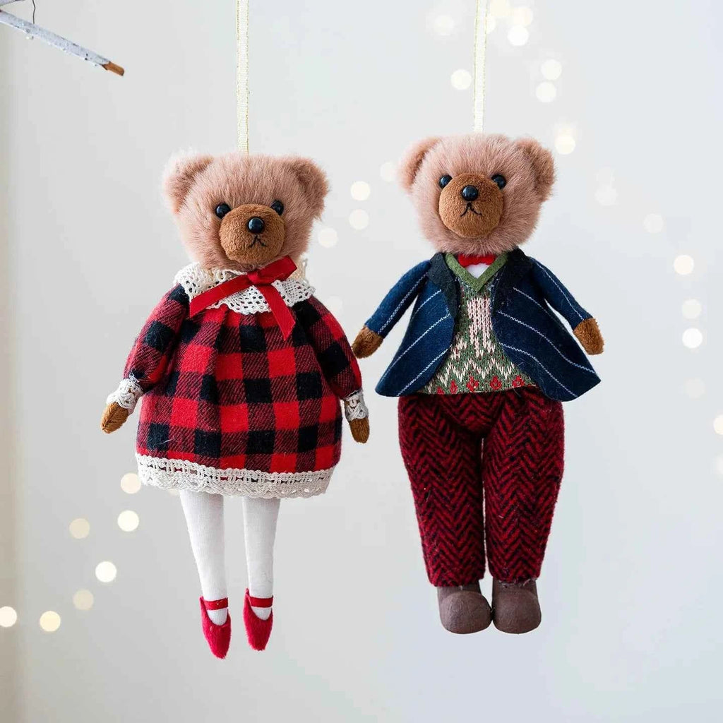 Plush Bird & Bear Couple Christmas Tree Ornament — Handcrafted