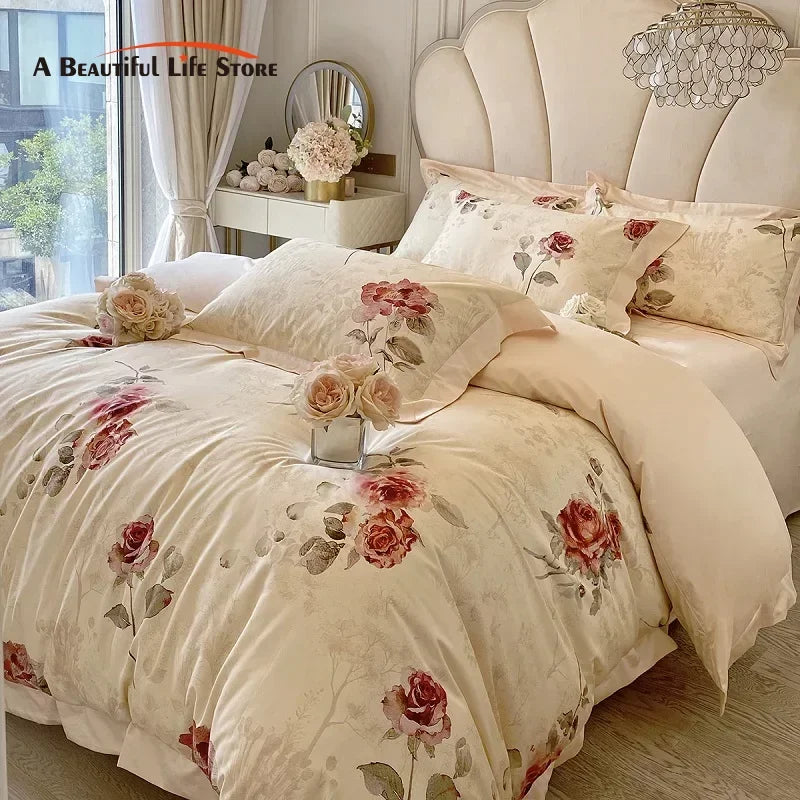 French Vintage Rose Bedding Set — 1000TC Egyptian Cotton