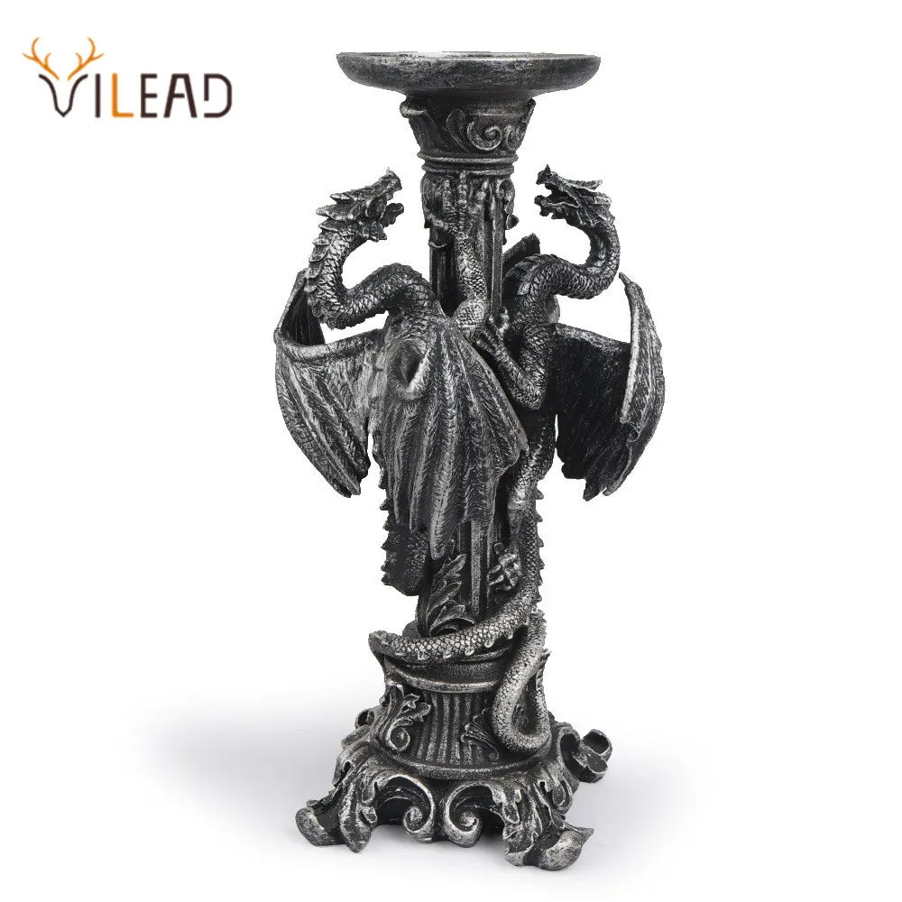 Dragon Candlestick Sculptures — Vintage Gothic Taper Holders