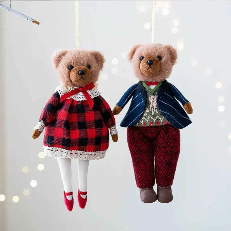 Plush Bird & Bear Couple Christmas Tree Ornament — Handcrafted