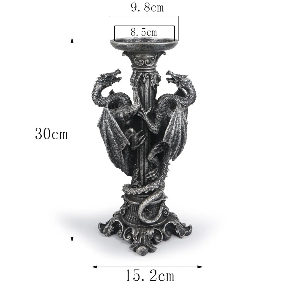 Dragon Candlestick Sculptures — Vintage Gothic Taper Holders