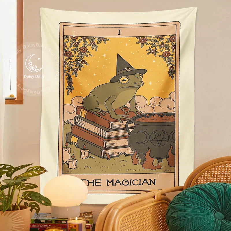 Frog Magic Tarot Tapestry — Vintage Psychedelic Wall Hanging