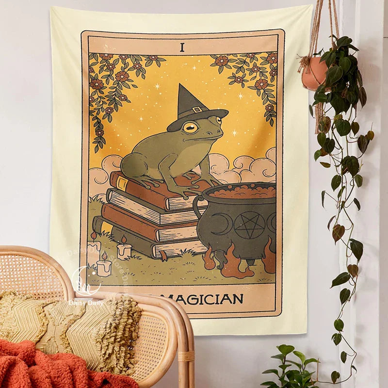 Frog Magic Tarot Tapestry — Vintage Psychedelic Wall Hanging