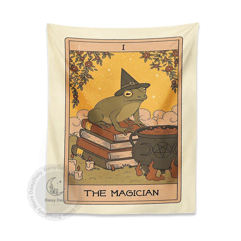 Frog Magic Tarot Tapestry — Vintage Psychedelic Wall Hanging