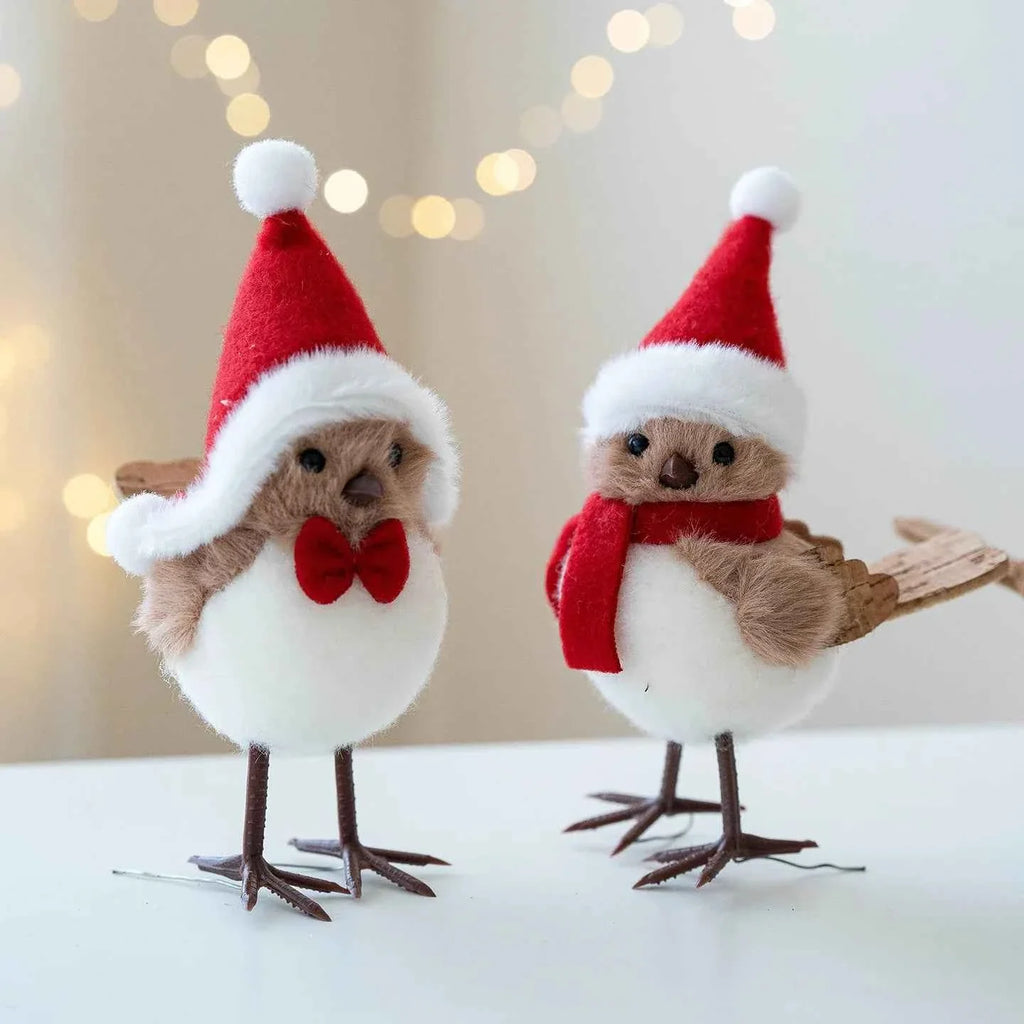 Plush Bird & Bear Couple Christmas Tree Ornament — Handcrafted