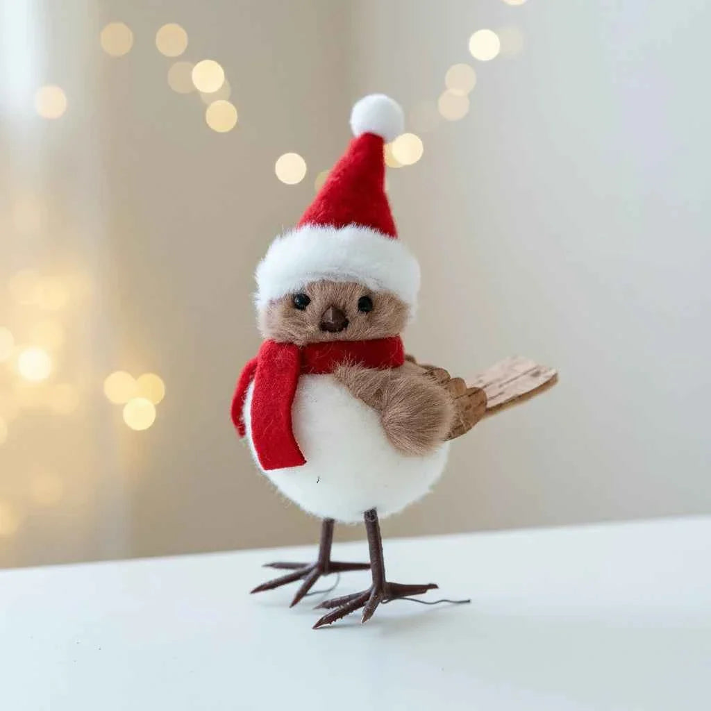 Plush Bird & Bear Couple Christmas Tree Ornament — Handcrafted