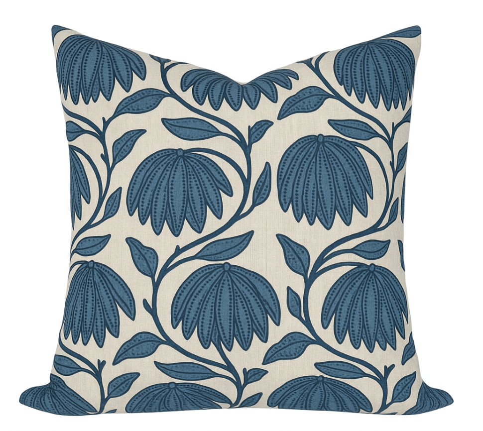 Desert Floral Pillow Cover in Mineral Blue, Thibaut Pillows