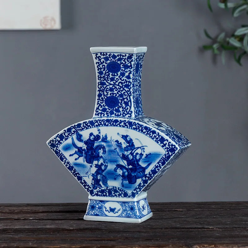 Blue & White Porcelain Flower Bird Vase with Ear Handles – Jingdezhen