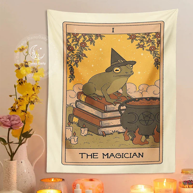 Frog Magic Tarot Tapestry — Vintage Psychedelic Wall Hanging