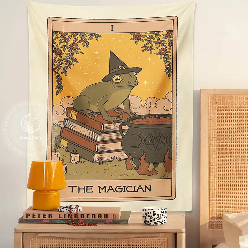 Frog Magic Tarot Tapestry — Vintage Psychedelic Wall Hanging