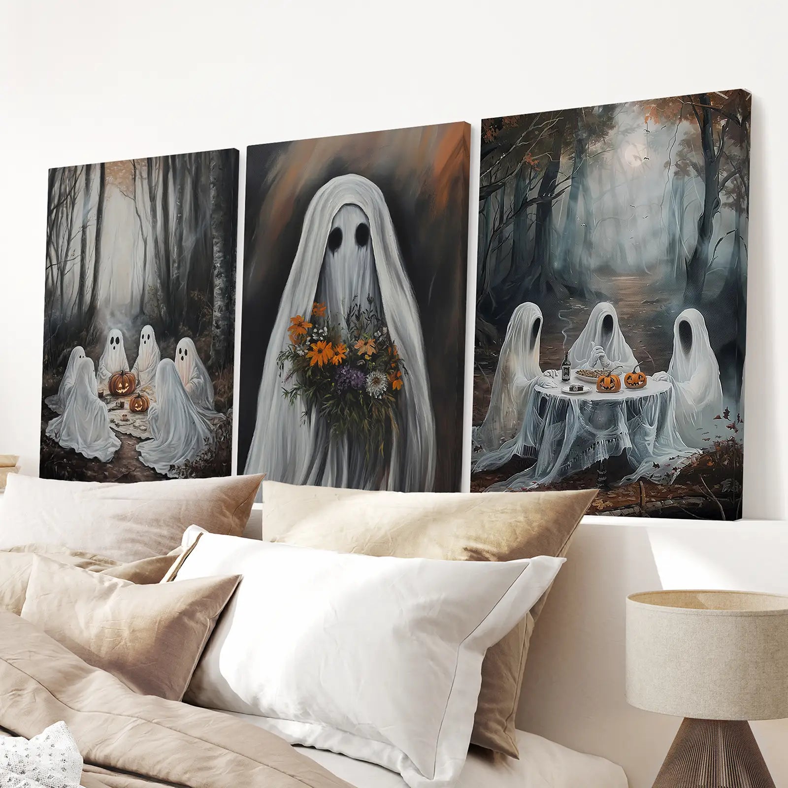 Haunting Ghosts Halloween Wall Art — Set of 3 Prints