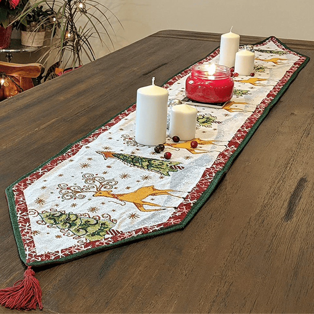 Winter Forest Reindeer Tapestry Table Runner