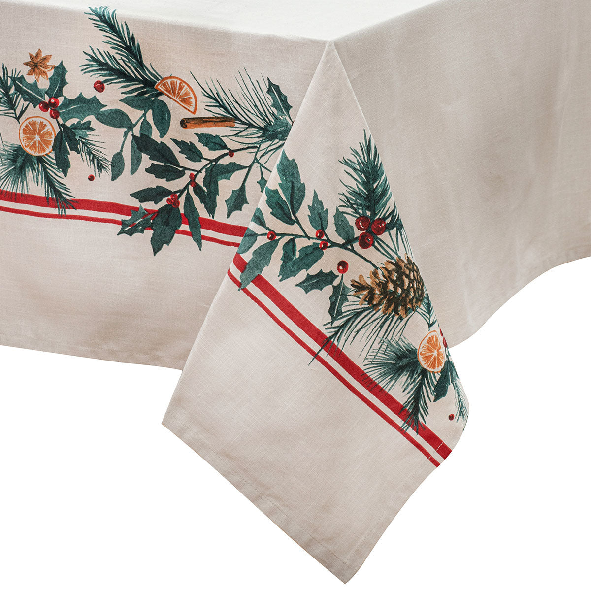 NNEDSZ Ladelle 100% Cotton Evergreen Festive Christmas Holiday Tablecloth 150 x 230 cm