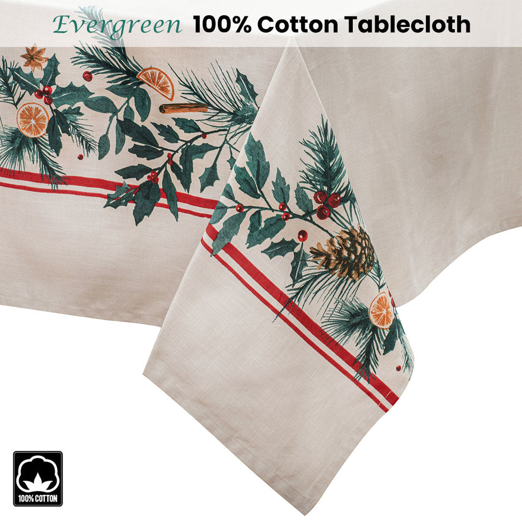 NNEDSZ Ladelle 100% Cotton Evergreen Festive Christmas Holiday Tablecloth 150 x 230 cm