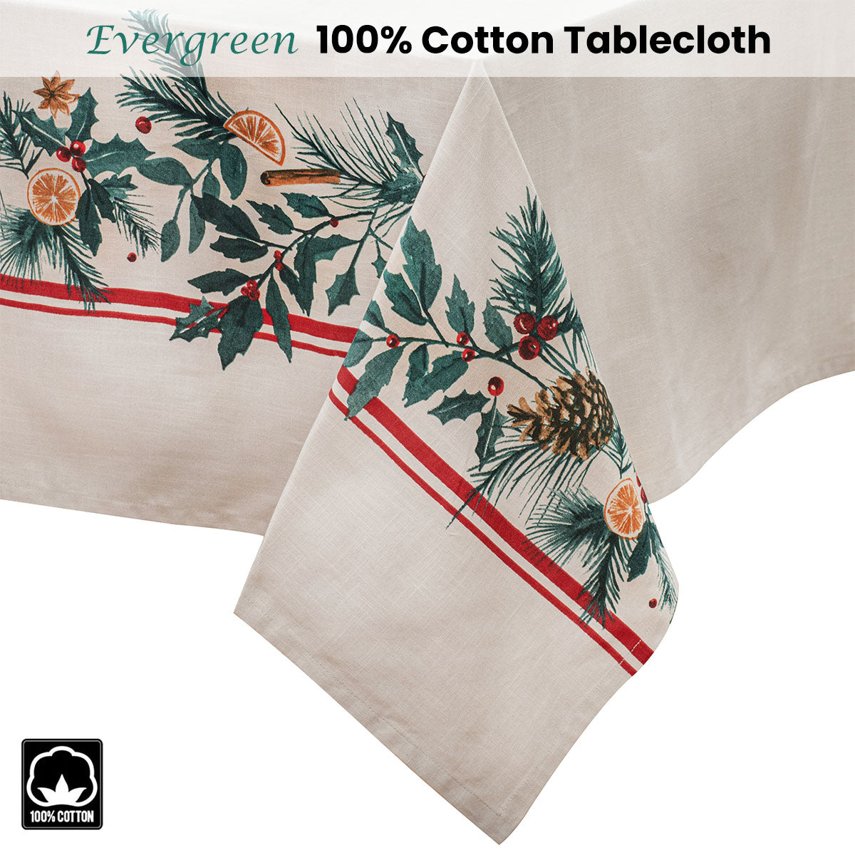 NNEDSZ Ladelle 100% Cotton Evergreen Festive Christmas Holiday Tablecloth 150 x 300 cm