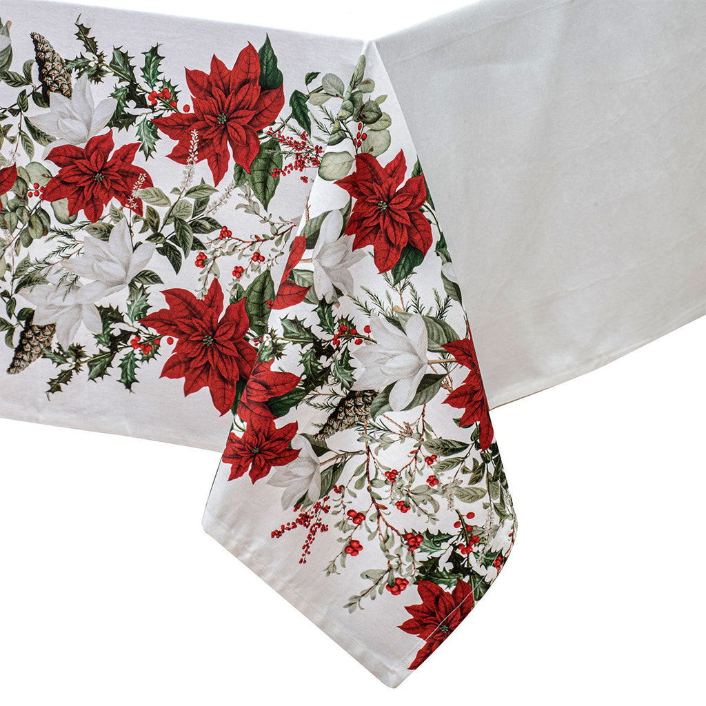 NNEDSZ 100% Cotton Ashdene Poinsettia Festive Christmas Holiday Tablecloth 150 x 300 cm