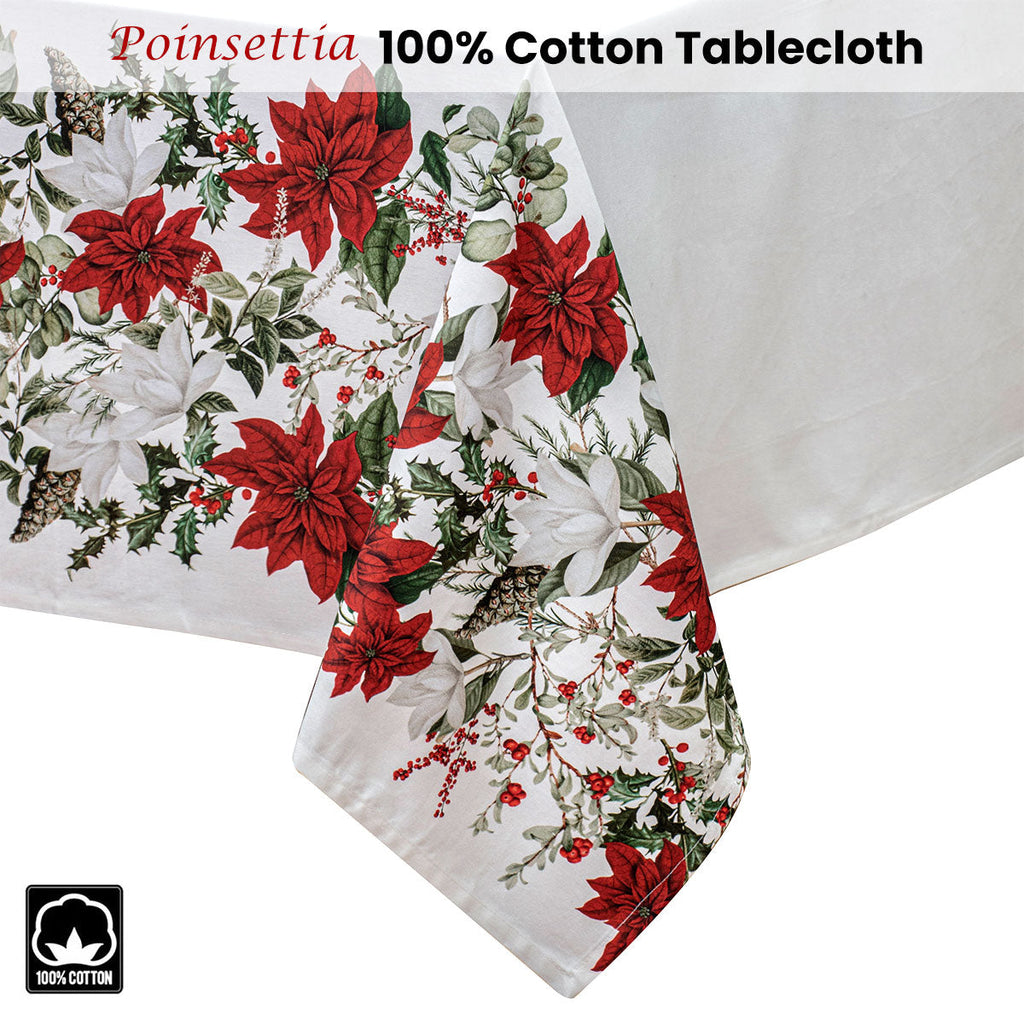 NNEDSZ 100% Cotton Ashdene Poinsettia Festive Christmas Holiday Tablecloth 150 x 300 cm