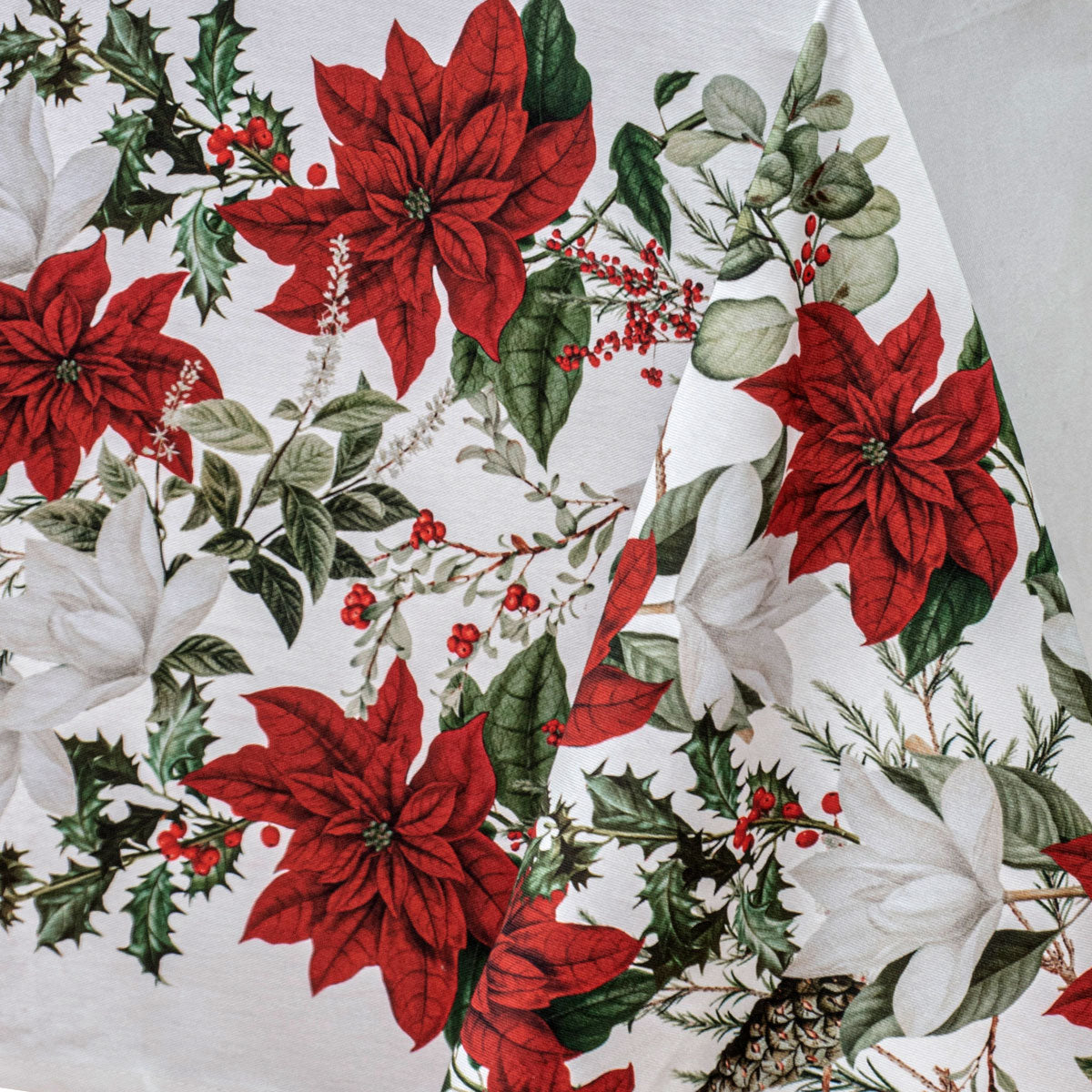 NNEDSZ 100% Cotton Ashdene Poinsettia Festive Christmas Holiday Tablecloth 150 x 300 cm