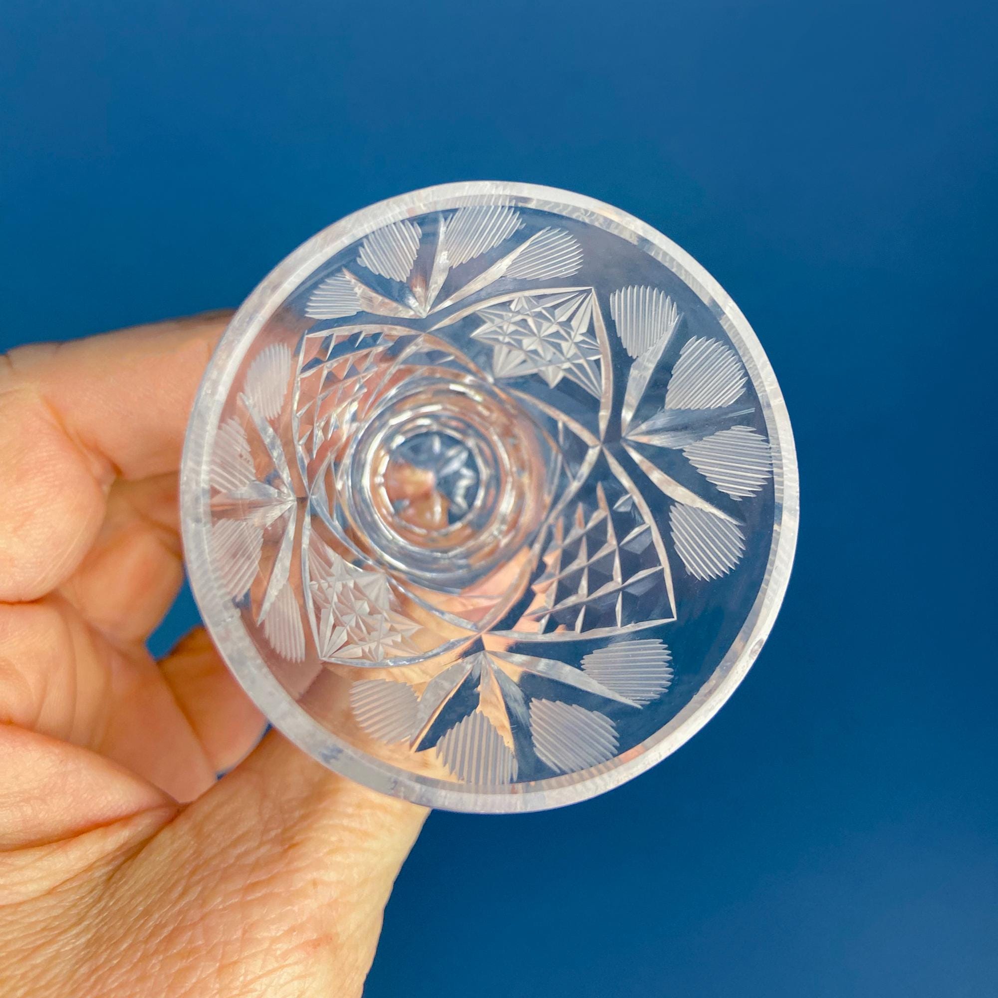 Vintage Bohemian Crystal Stemmed Shot Glasses, Set of 10