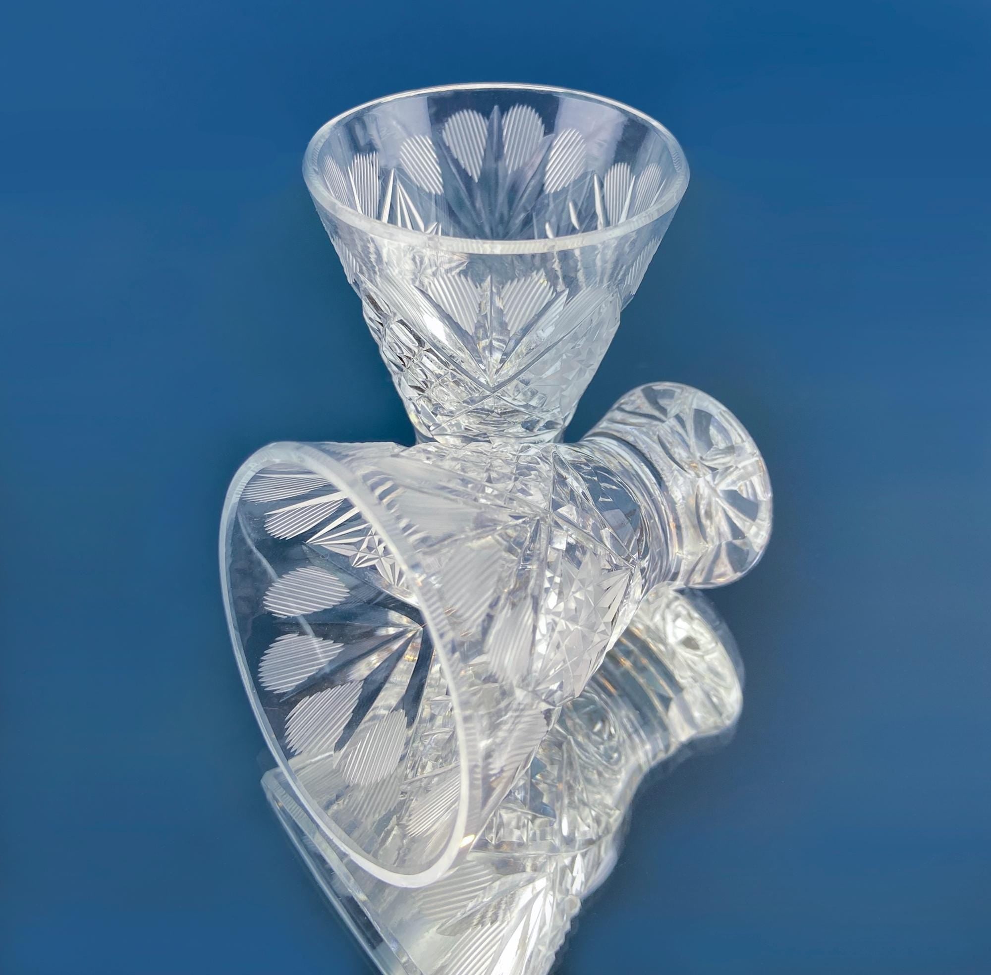 Vintage Bohemian Crystal Stemmed Shot Glasses, Set of 10