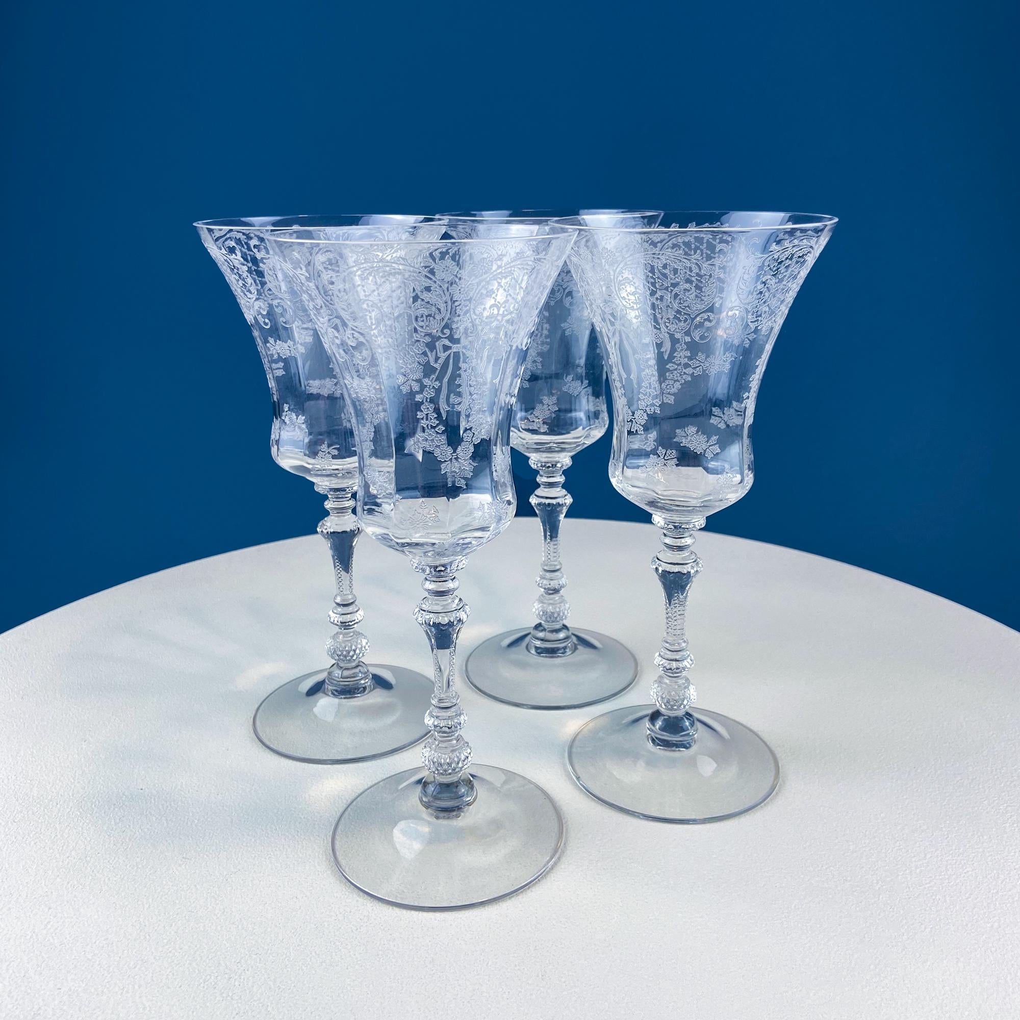 Cambridge Minerva Etched Crystal Wine Goblets – Set of 4
