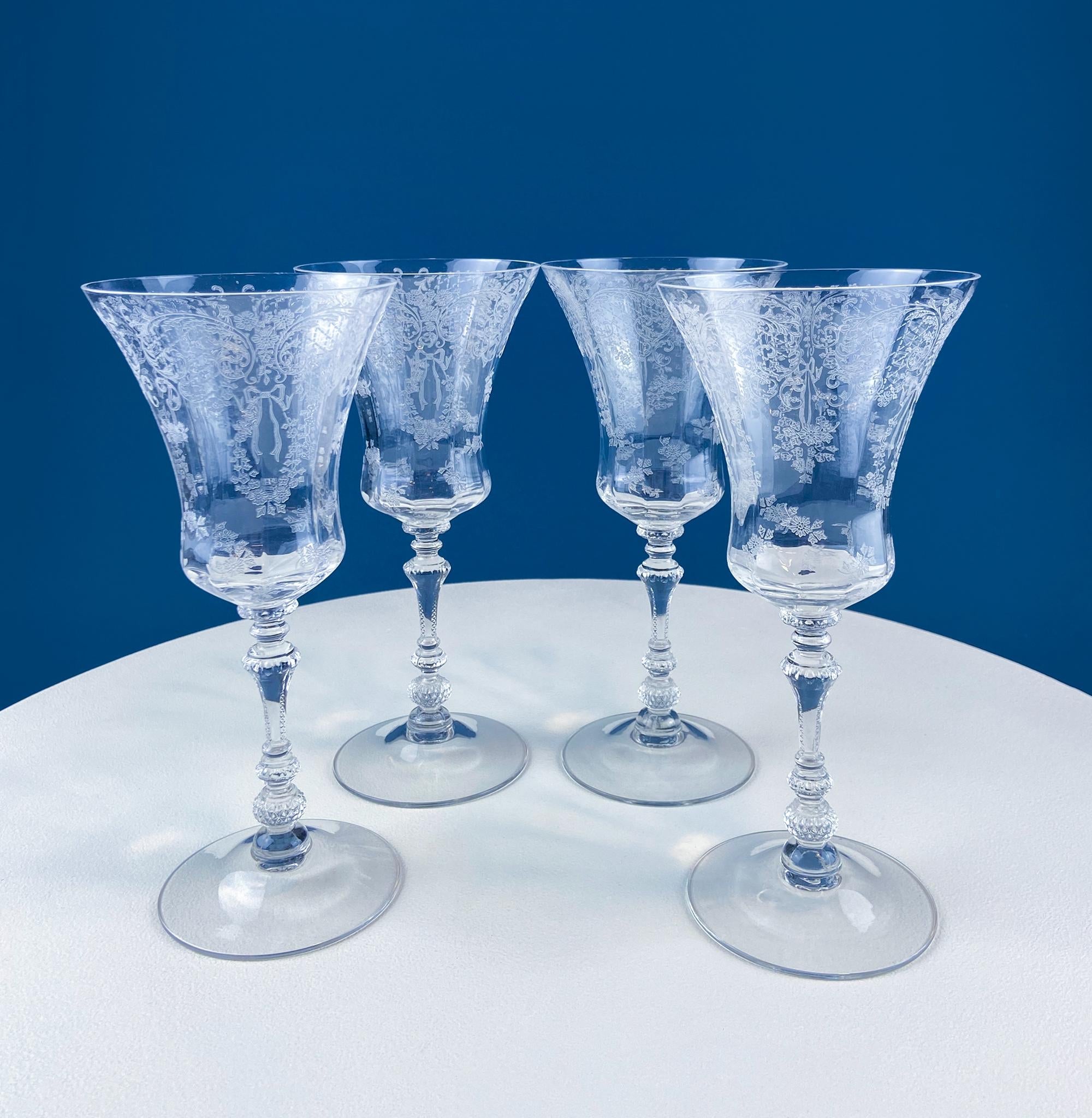 Cambridge Minerva Etched Crystal Wine Goblets – Set of 4