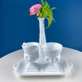 Fenton Milk Glass Sugar Bowl & Creamer on Matching Tray – Thumbprint Pattern