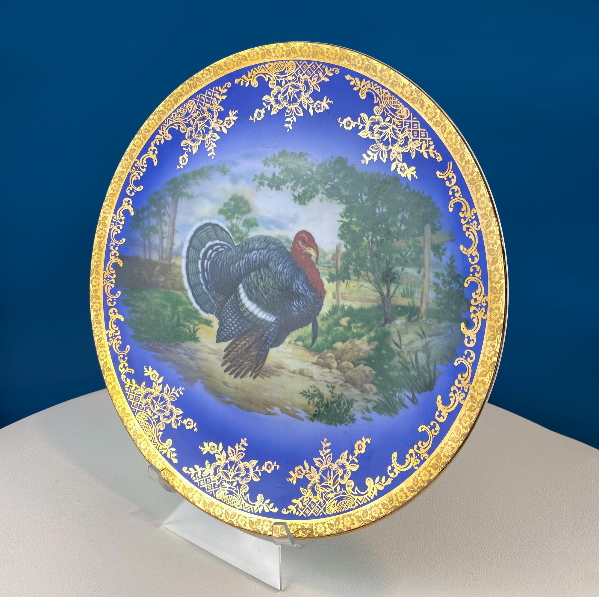 Vintage Cobalt Blue & Gold Turkey Platter – Made in Bavaria