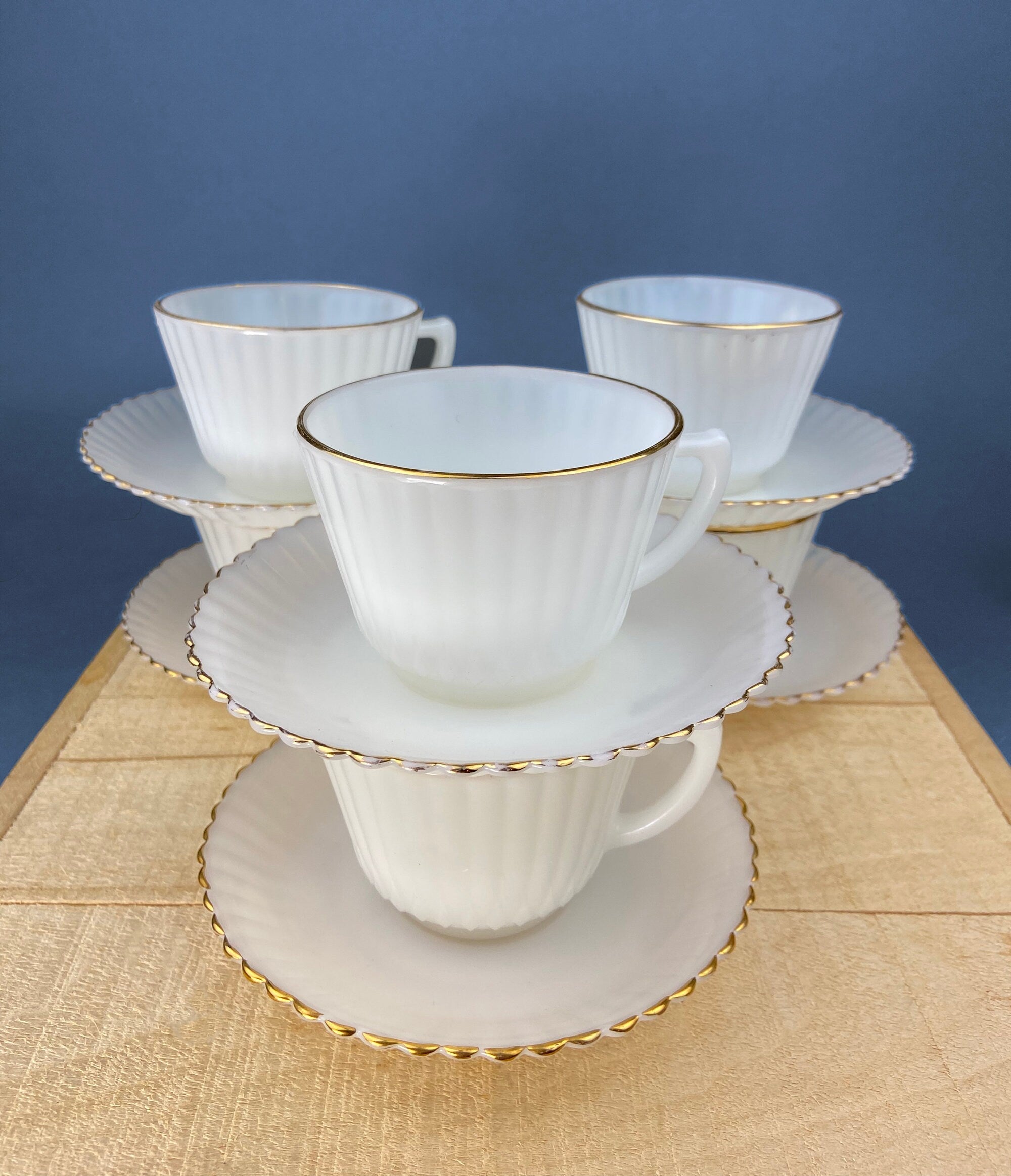 Monax Petalware Opalescent Tea Cups & Saucers – Set of 5