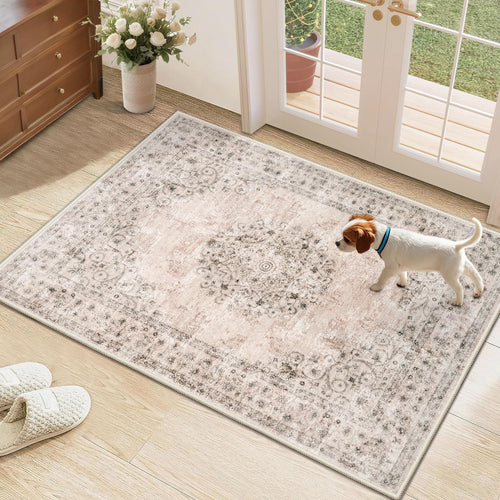2x3 Area Rugs for Entryway: Washable Vintage Rug Indoor Soft Non-Slip Distressed Doormat for Bedroom Bathroom Kitchen Home Office (Brown 2x3)