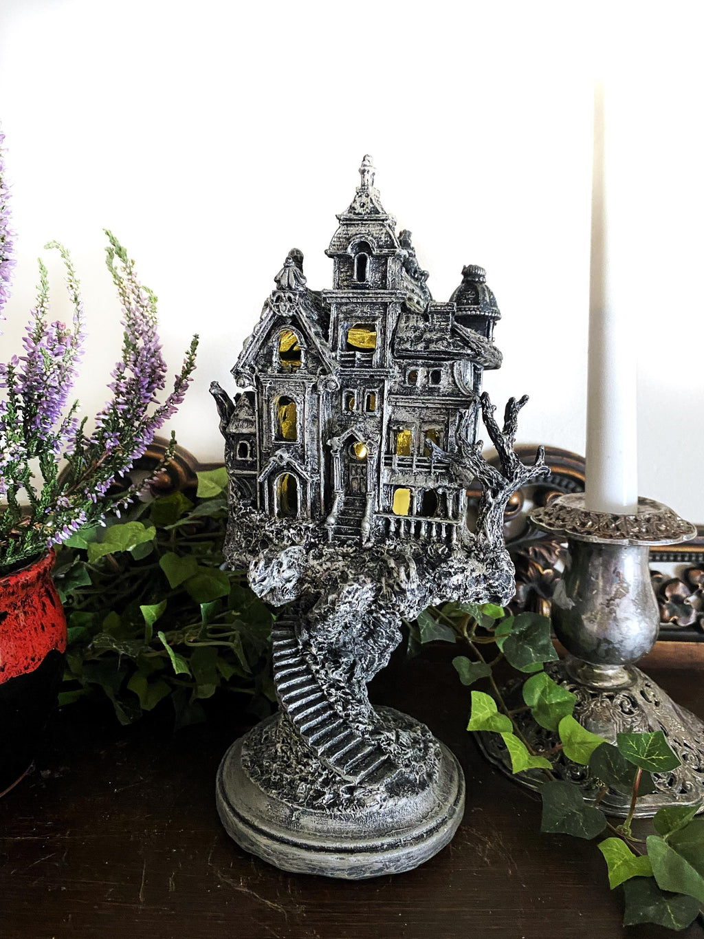 Haunted Mansion Resin Sculpture with LED Tea Light