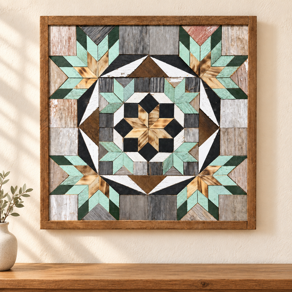 Amish-Made Barn Quilt | Reclaimed Wood | 20.75 × 20.75 in