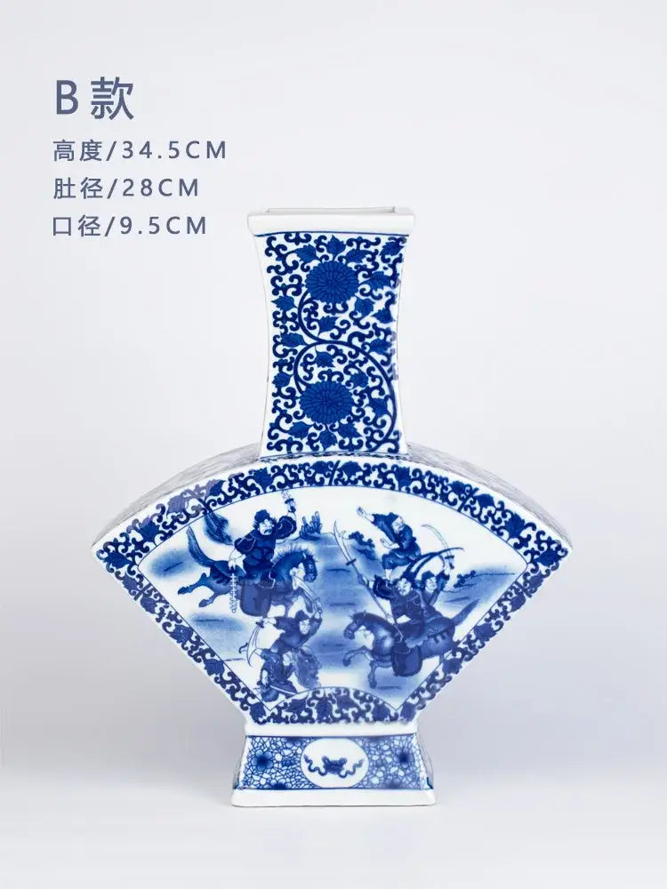 Blue White Porcelain Flower Bird Two Ear Vase Antique Ornaments Jingdezhen