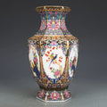 Antique octagonal hand painted porcelain vase living room decor