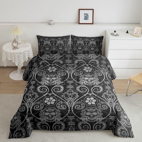 3 Piece Comforter Set in Grey Vintage Damask - Vintage Gothic