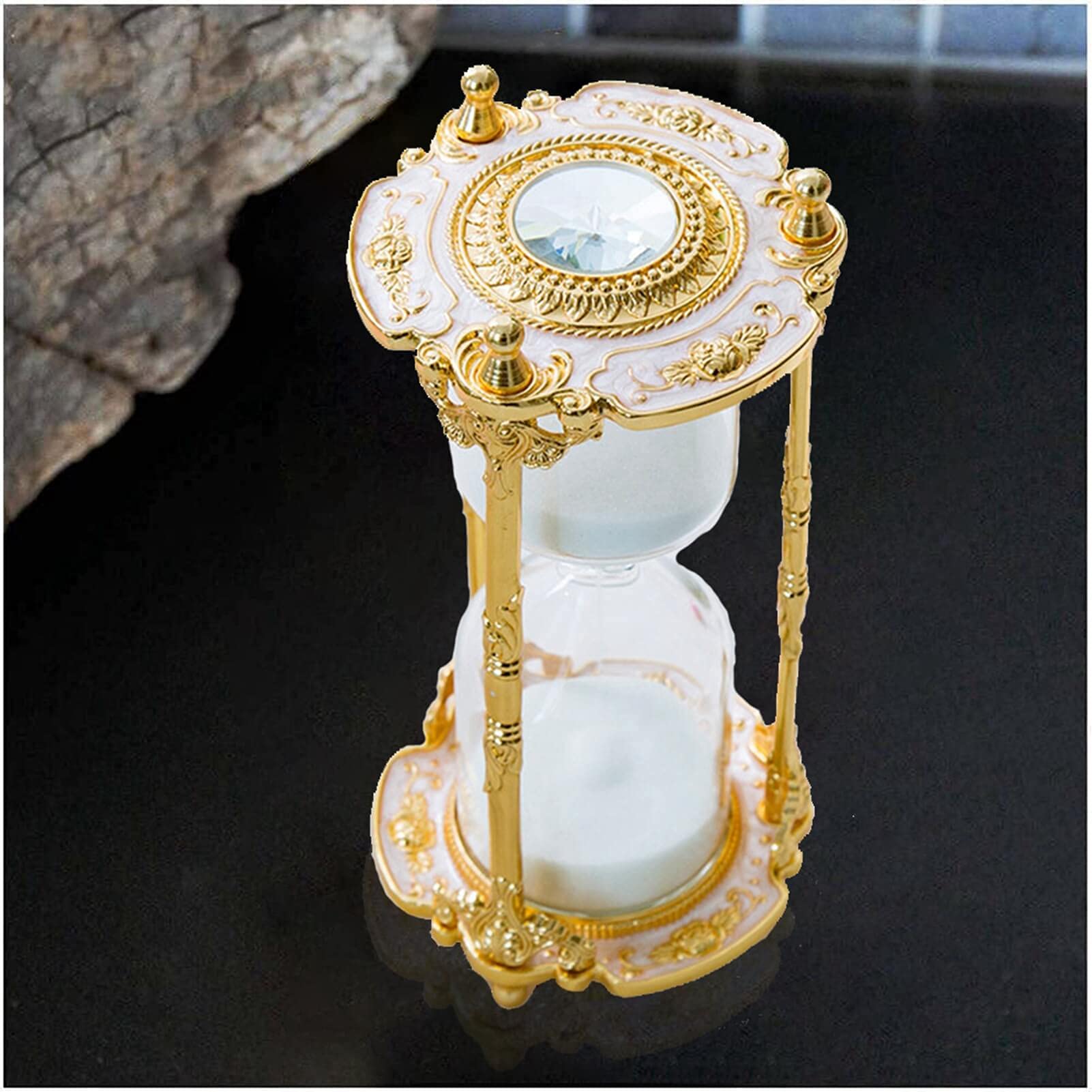 Antique Floral Decorative Hourglass Sand Timer - 15 Minute Unique Vintage Classic Metal Art Hour Glass for Office Desk Home Decor - Birthday Gift (Gold)