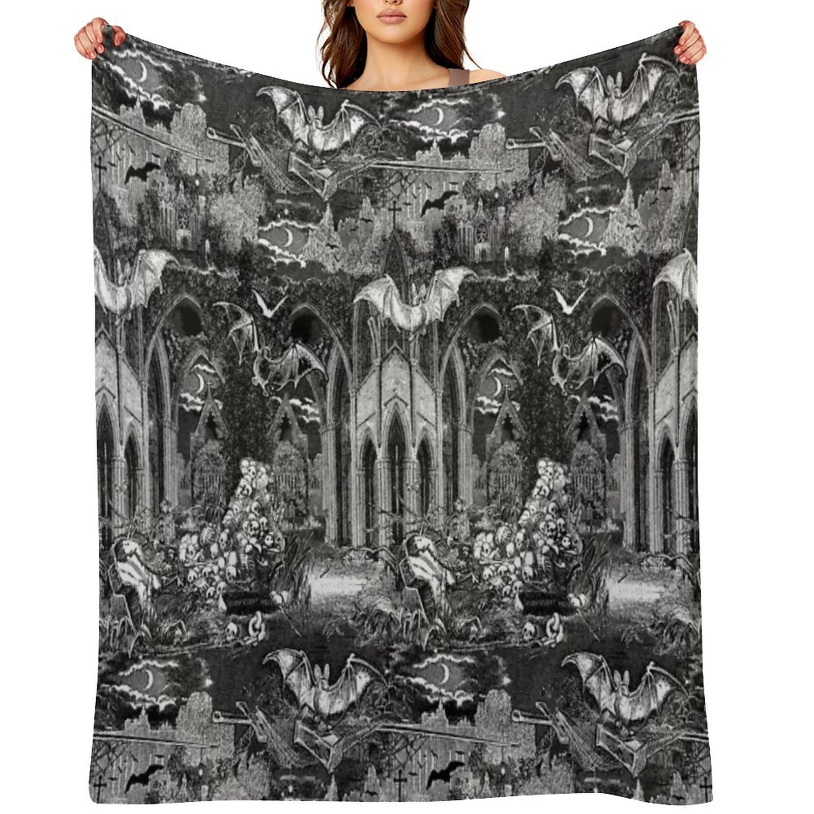 Throw Blanket -Dark Gothic Vampires Crypt Graves Bats Skulls Pattern