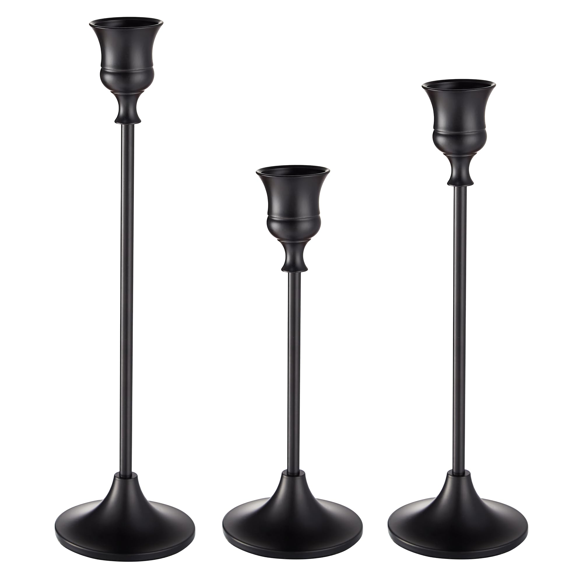 Matte Black Candlestick Holders, Set of 3