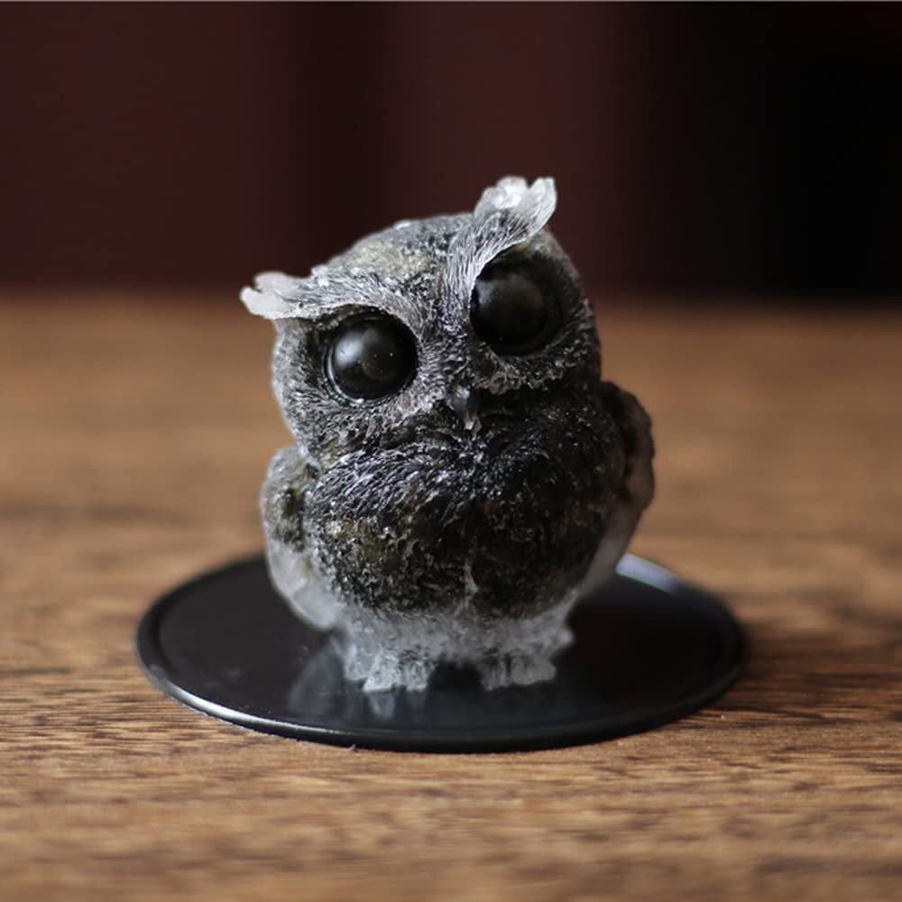 Black Obsidian Gemstone Owl Figurine