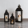 Black Metal Hanging Lanterns — Set of 3 Graduated Sizes